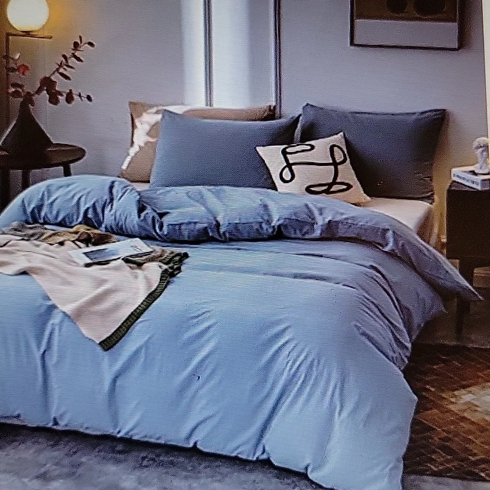 Janlive gray/blue washed 100% cotton Full Duvet cover set 2 shams zip Full New…